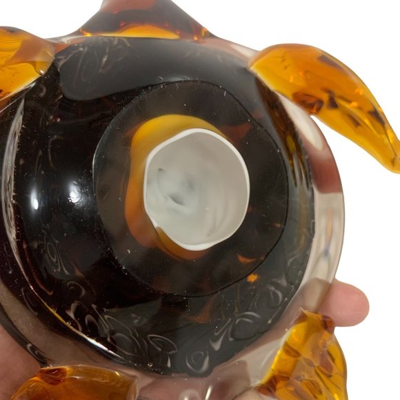 Art Glass Amber Brown Millefiori Large Turtle Figurine Paperweight Heavy - Picture 10 of 12